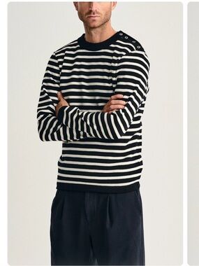 SNS Herning Naval Crew Neck Fisherman Sweater Striped Pure Wool L dale od Norway